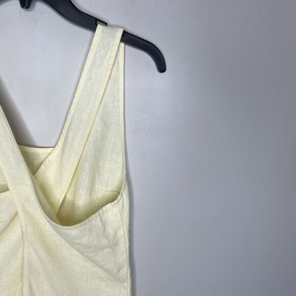 MADEWELL Mini Dress Women 2 Pale Yellow 100% Linen NEW Cross Back A-Line NR350 - Picture 8 of 14